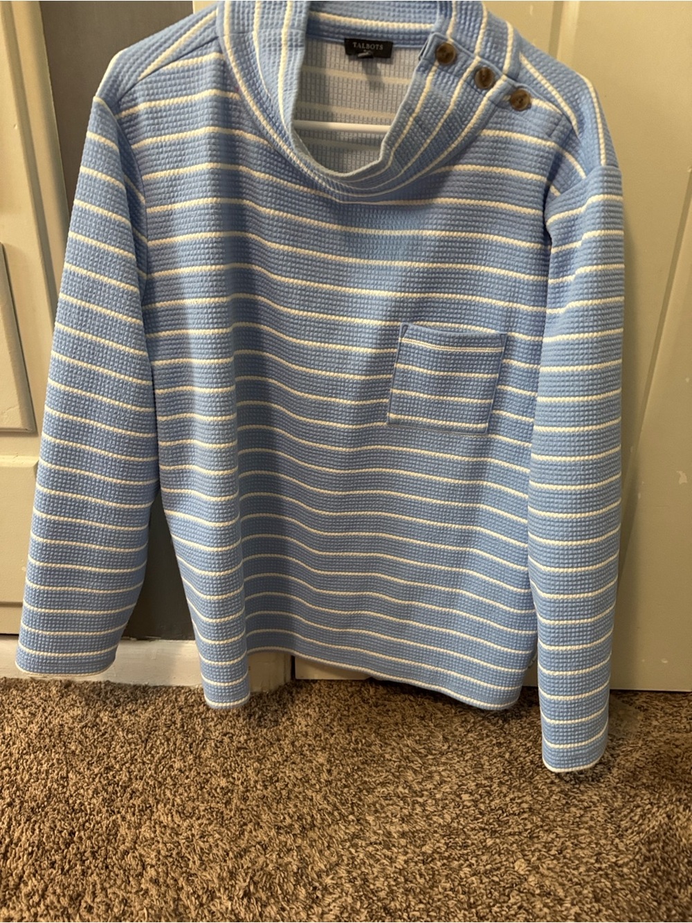 Talbots Women’s Light Blue Striped Knit Sweater